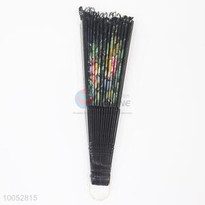 Best Selling 23*43CM Folding Hand Fan with Black Sticks&Lace and Colourful Flowers Pattern