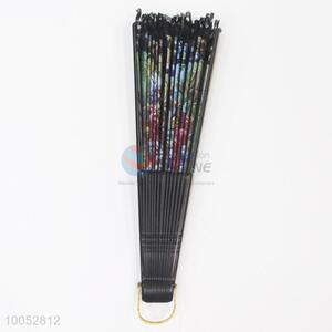Popular 23*43CM Folding Hand Fan with Black Sticks&Lace and Colourful Flowers Pattern