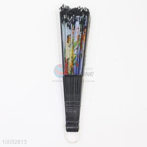 Promotional 23*43CM Folding Hand Fan with Black Sticks&Lace and Colourful Flowers Pattern