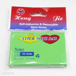 High Quality 7.6*5.1CM Green Self-adhesive & Removable Sticky Note Pad, 100 Sheets