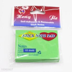 Hot Sale 5.1*3.8CM Green Self-adhesive & Removable Sticky Note Pad, 100 Sheets