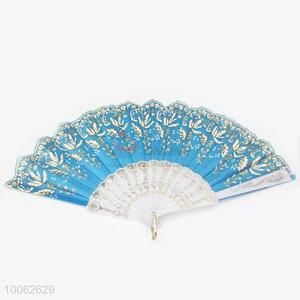 Blue Plastic&Dacron Chinese Style Hand Fan
