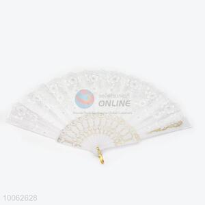 White Plastic&Dacron Chinese Style Hand Fan