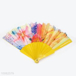 Hot Sale Spain Style Plastic&Satin Yellow Hand Fan/Flat Fan