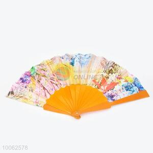 Hot Sale Spain Style Plastic&Satin Orange Hand Fan/Flat Fan
