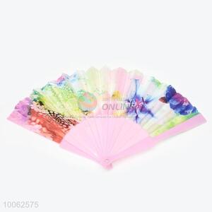 Hot Sale Spain Style Plastic&Satin Pink Hand Fan/Flat Fan