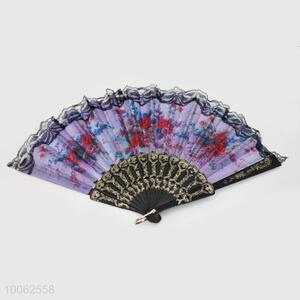 Cheap Purple Plastic&Dacron Chinese Style Hand Fan