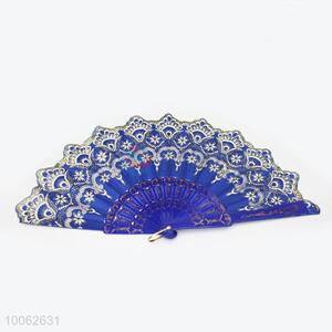 Blue Plastic&Dacron Chinese Style Hand Fan