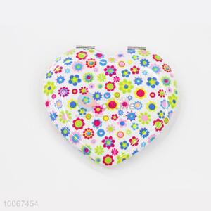 Flower Pattern Heart Shaped Foldable Pocket Mirror
