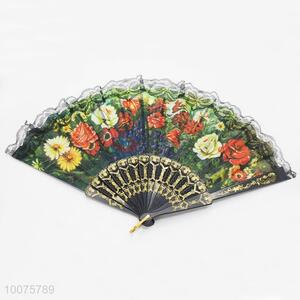 Cheap Summer Portable Hand Fan with Flowers Pattern