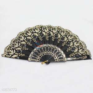 Best Selling Black Summer Hand Fan with Flowers Pattern