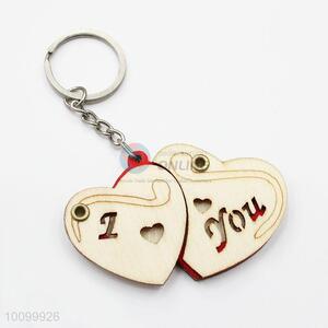 Fashion Style Wooden Key Chain in Double Hearts Shape