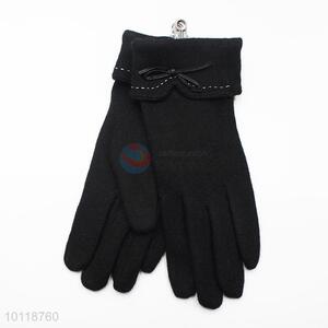 Fashion Black Wool Gloves with Simple Bowknot