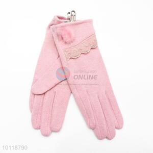 Pink Cashmere Gloves with Lacework