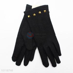 Fashion Women Black Wool Gloves with Rivets