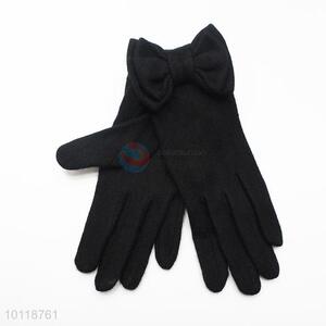 Women Fashion Black Wool Gloves with Big Bowknot