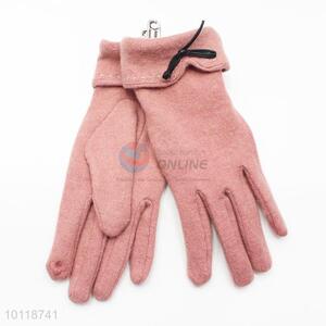 Women Pink Winter Wool Gloves with Bowknot