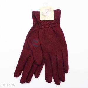 Wine Red Wool Gloves with Simple Decoration