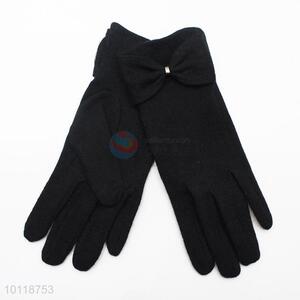 Graceful Black Wool Gloves with Big Bowknot