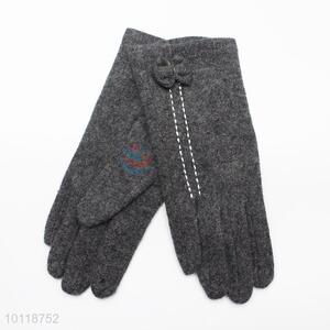 Dark Gary Wool Gloves with Cute Bowknot
