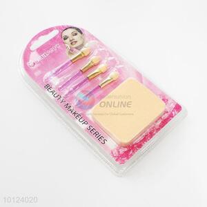 4 Pcs Makeup Brushes Kit Cosmetic Pink Handle Eyeshadow Brush and 1 Pc Square Shape Powder Puff