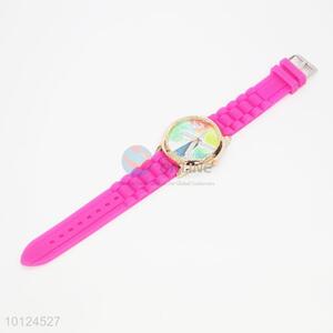 Hot pink silicone wrist watch for women