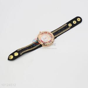 Personality leather strap crystal wrist watches for lady