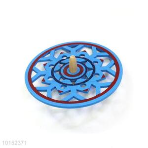 Blue Engraving Wooden Spinning Top Toy For Children