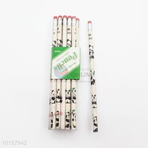 12 Pieces/Bag Lovely Panda Pattern Office School Supplies Wooden Pencil with Eraser