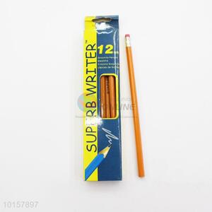 12 Pieces/Box Wooden Pencil Yellow Color Hexagon Pencil with Eraser