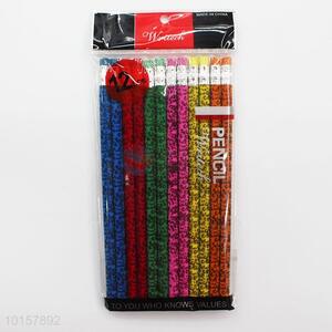 12 Pieces/Bag Environmentally Pencil Wooden Fine Writing Pencil with Eraser