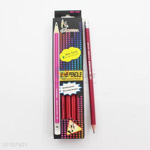 12 Pieces/Box Red Color Wooden Pencil with Eraser Cute Stationery