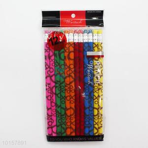 12 Pieces/Bag Beautiful Retro Art Pattern Pencil with Eraser for Kids