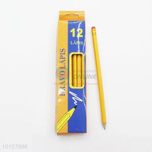 12 Pieces/Box Office School Supplies Yellow Color Environmentally Pencil with Eraser