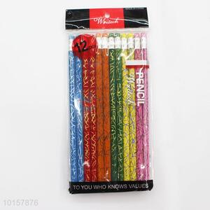 12 Pieces/Bag Cute School Classic Novelty Writing Wooden Pencil with Eraser