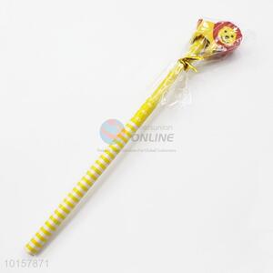 Lovely Stationery for Kids Yellow Stripe Pattern Pencil with Cartoon Lion Shaped Eraser