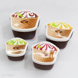 Household Pretty Cute Ice Cream Shaped Plastic Preservation Box, 4Pieces/Set