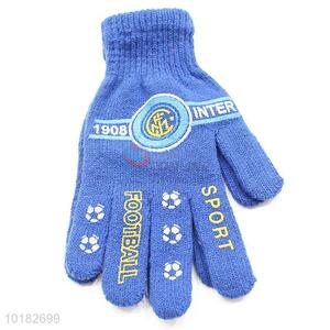Hot sale blue knitted dacron gloves