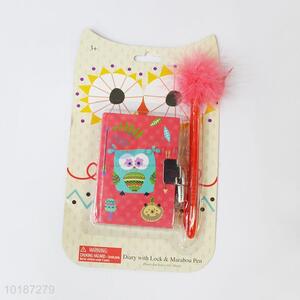 Cartoon owl printed children diary notebook with pen