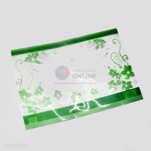 New Green Flower Pattern Plastic File Bag Office Supply