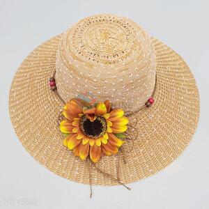 Top Quality Sunflower Decoration Women's Beach Sun Hat Straw Hat