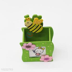 Cheap Price Cartoon Wooden Pen Container with Photo Frame