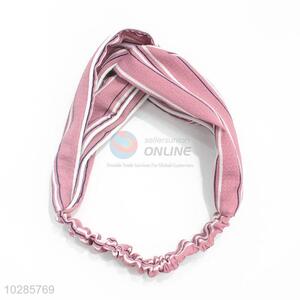 Pink Striped Elastic Cloth Hairband for Women