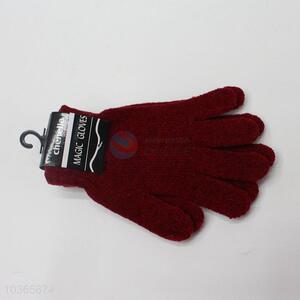 Cheap price wine red knitted gloves