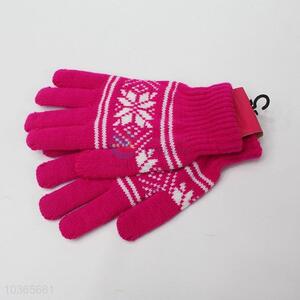 Fashion design rose red knitted gloves