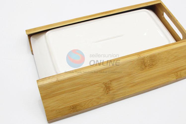 Factory Direct Supply Bamboo Cutting Board with Ceramic Tray