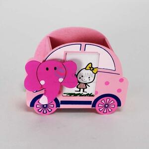 Pink Color Cartoon Car Shaped Pen Container