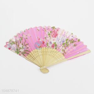 Wholesale Pink Color Flower Pattern Folding Hand Fan
