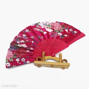High Quality Summer Silk Plastic Hand Fans with Flower Pattern