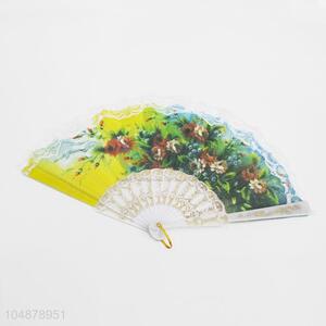 Women Fashion Lace Flower Pattern Plastic Folding Hand Fan